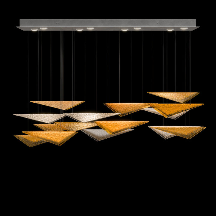Fine Art Handcrafted Lighting Volo 58"W Rectangular Pendant 100117 in Standard Silver Leaf, Amber Hammered (100117-46)
