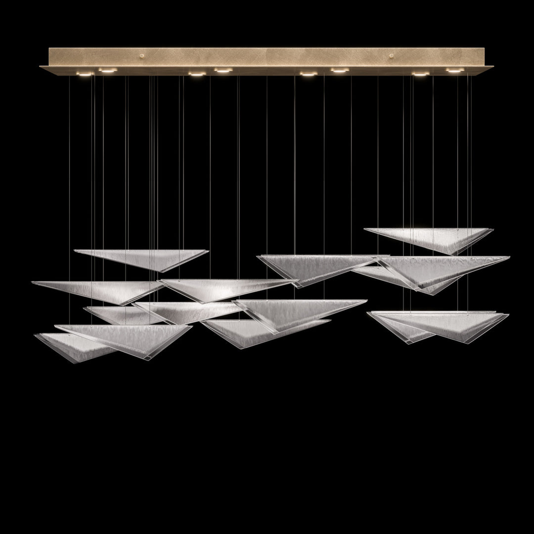 Fine Art Handcrafted Lighting Volo 58"W Rectangular Pendant 100117 in Standard Soft Gold Leaf, Clear Linear (100117-51)