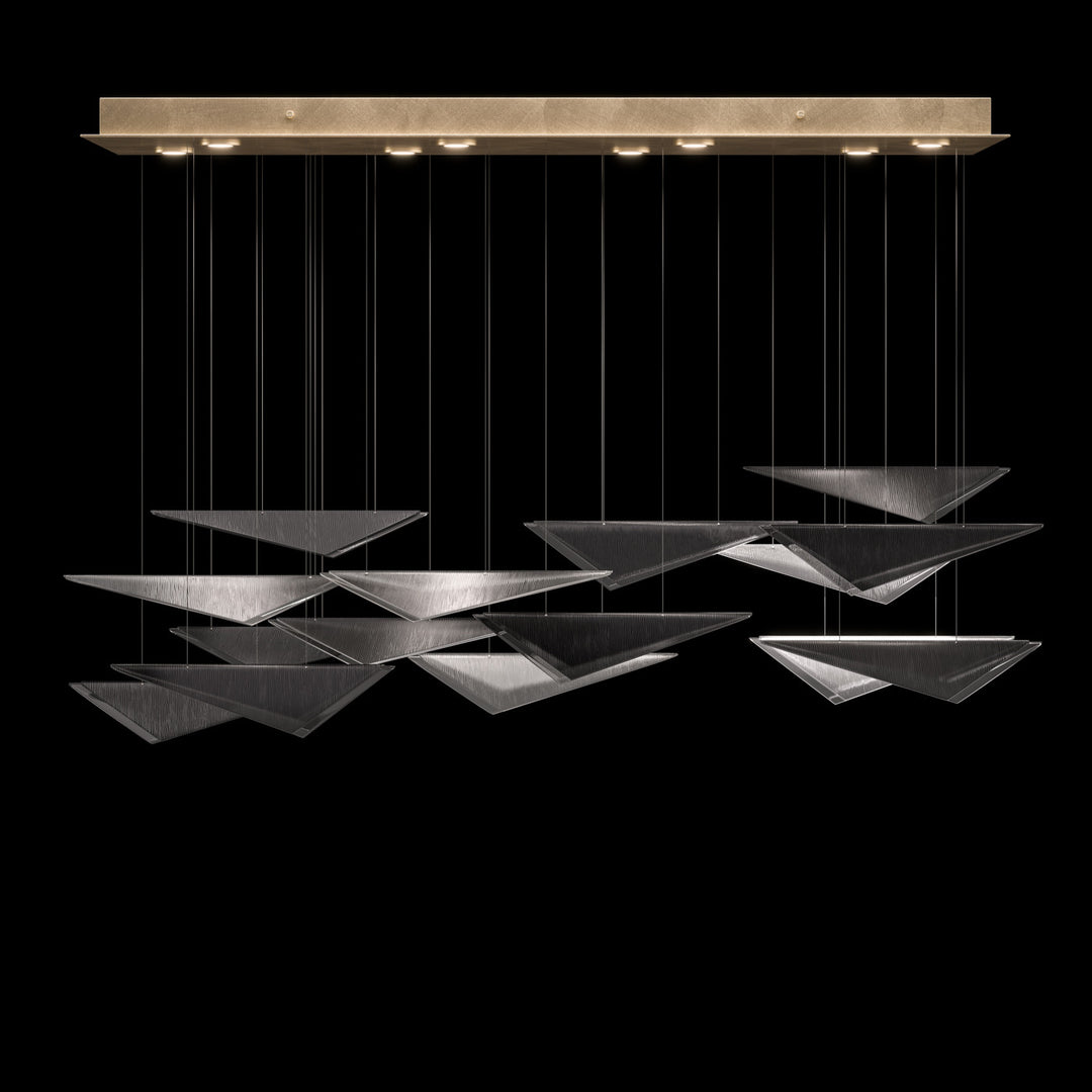 Fine Art Handcrafted Lighting Volo 58"W Rectangular Pendant 100117 in Standard Soft Gold Leaf, Smoke Linear (100117-52)