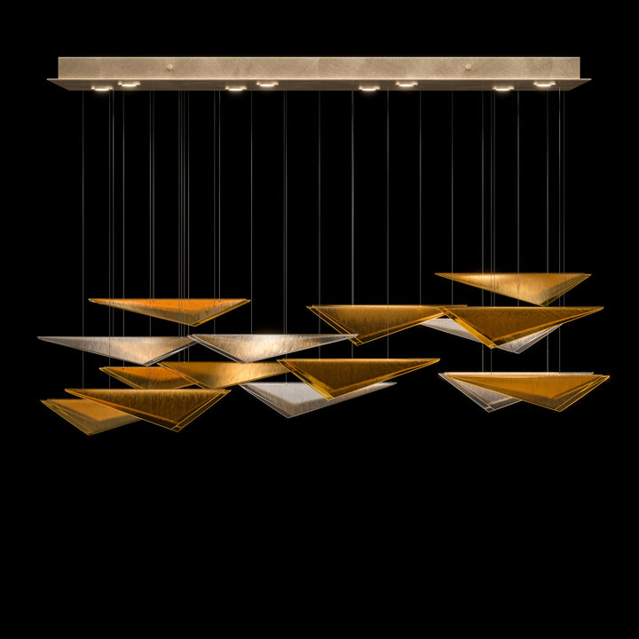 Fine Art Handcrafted Lighting Volo 58"W Rectangular Pendant 100117 in Standard Soft Gold Leaf, Amber Linear (100117-53)