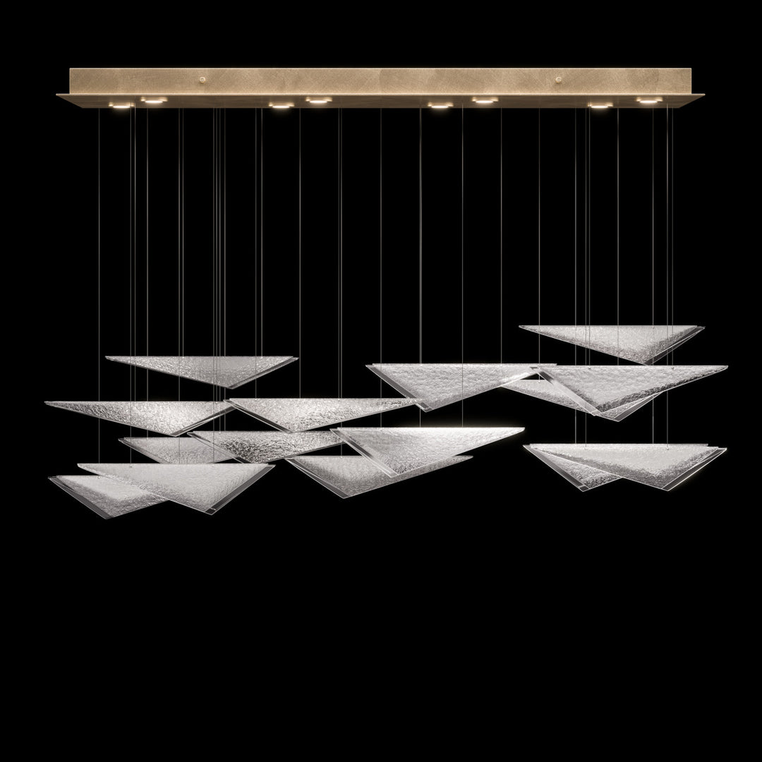 Fine Art Handcrafted Lighting Volo 58"W Rectangular Pendant 100117 in Standard Soft Gold Leaf, Clear Hammered (100117-54)