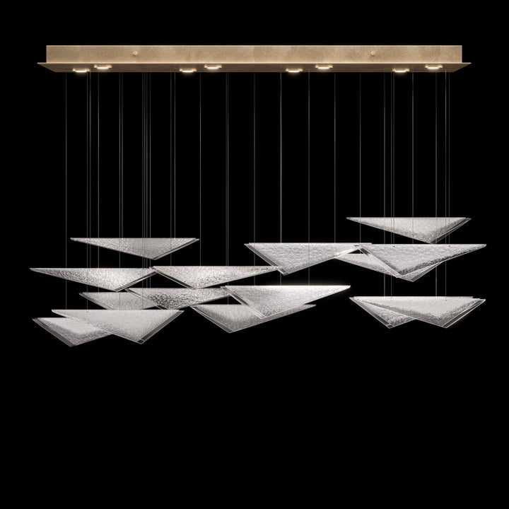 Fine Art Handcrafted Lighting Volo 58"W Rectangular Pendant 100117 in Standard Soft Gold Leaf, Clear Hammered (100117-54)