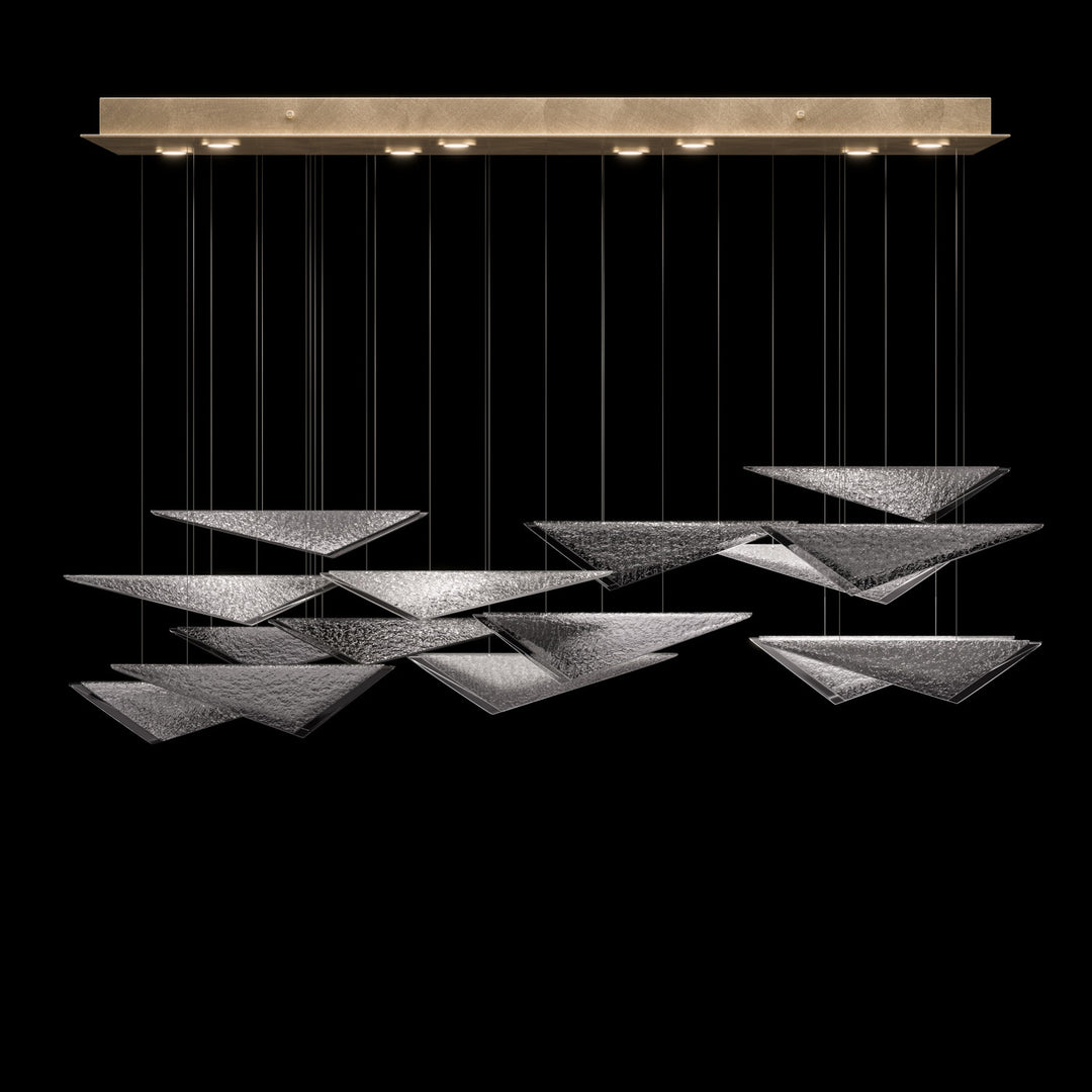 Fine Art Handcrafted Lighting Volo 58"W Rectangular Pendant 100117 in Standard Soft Gold Leaf, Smoke Hammered (100117-55)