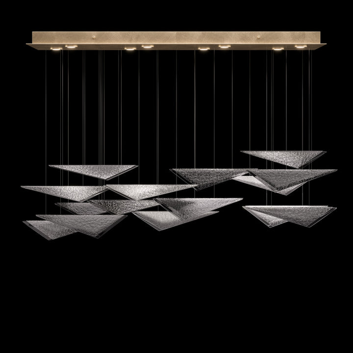 Fine Art Handcrafted Lighting Volo 58"W Rectangular Pendant 100117 in Standard Soft Gold Leaf, Smoke Hammered (100117-55)