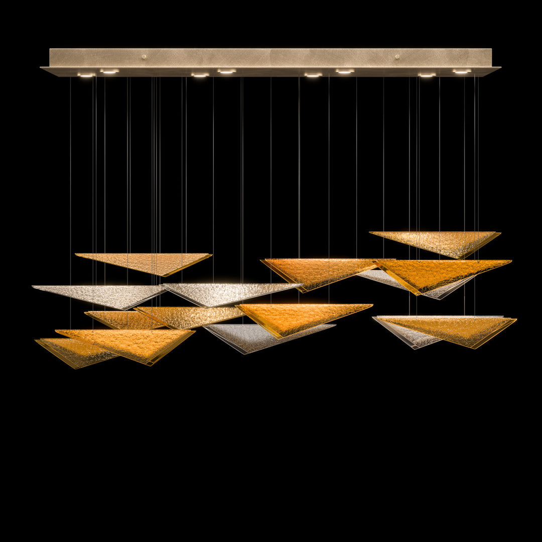 Fine Art Handcrafted Lighting Volo 58"W Rectangular Pendant 100117 in Standard Soft Gold Leaf, Amber Hammered (100117-56)