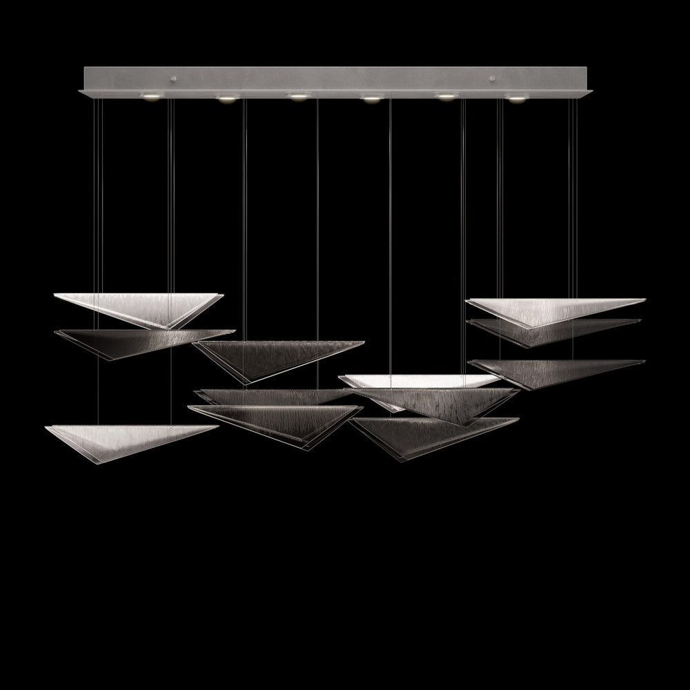 Fine Art Handcrafted Lighting Volo 58"W Rectangular Pendant 100118 in Standard Silver Leaf, Smoke Linear (100118-42)