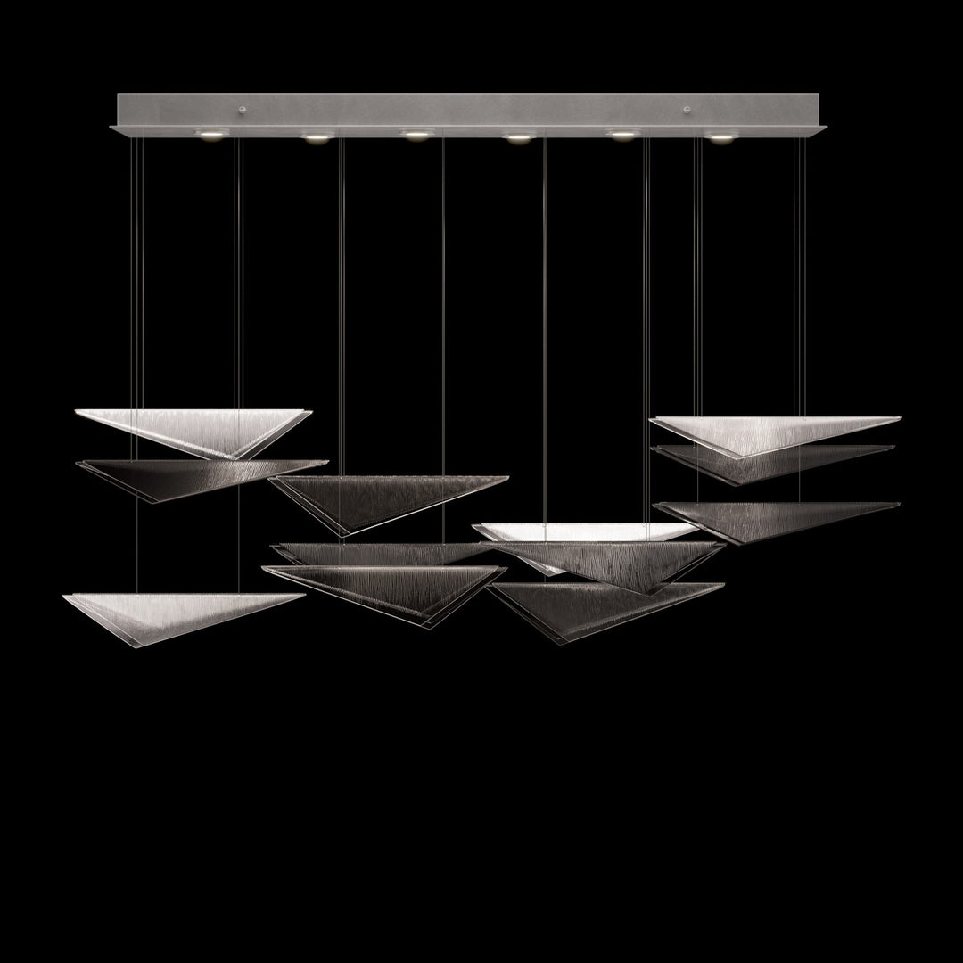 Fine Art Handcrafted Lighting Volo 58"W Rectangular Pendant 100118 in Standard Silver Leaf, Smoke Linear (100118-42)