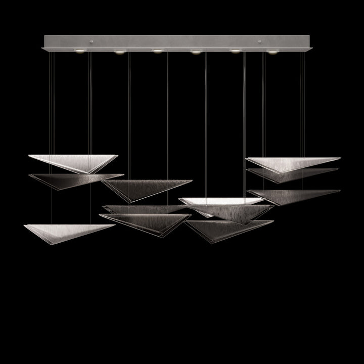 Fine Art Handcrafted Lighting Volo 58"W Rectangular Pendant 100118 in Standard Silver Leaf, Smoke Linear (100118-42)