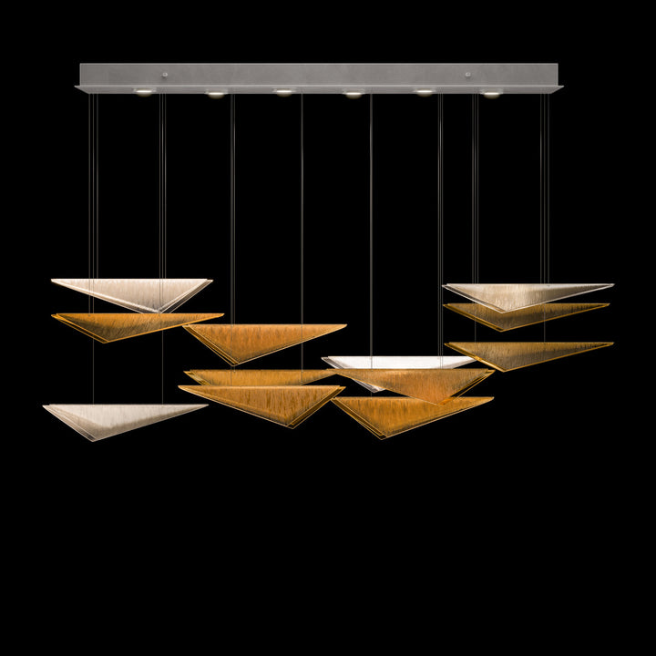 Fine Art Handcrafted Lighting Volo 58"W Rectangular Pendant 100118 in Standard Silver Leaf, Amber Linear (100118-43)