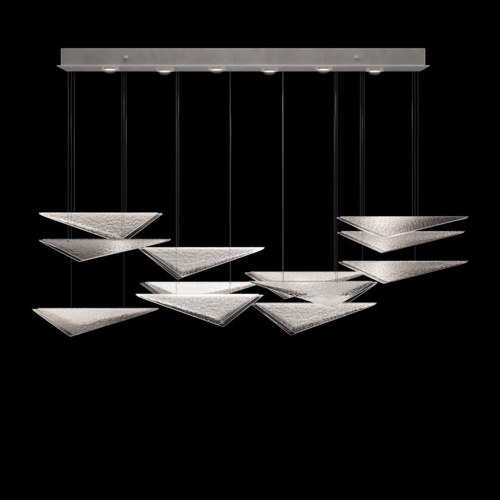 Fine Art Handcrafted Lighting Volo 58"W Rectangular Pendant 100118 in Standard Silver Leaf, Clear Hammered (100118-44)