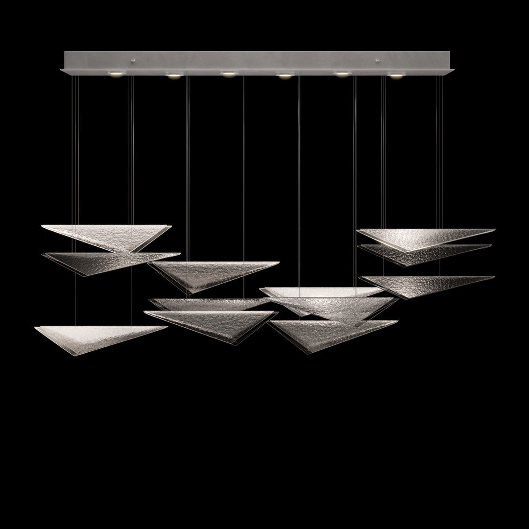 Fine Art Handcrafted Lighting Volo 58"W Rectangular Pendant 100118 in Standard Silver Leaf, Smoke Hammered (100118-45)
