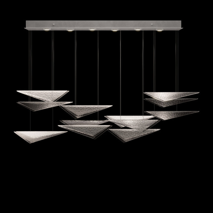 Fine Art Handcrafted Lighting Volo 58"W Rectangular Pendant 100118 in Standard Silver Leaf, Smoke Hammered (100118-45)