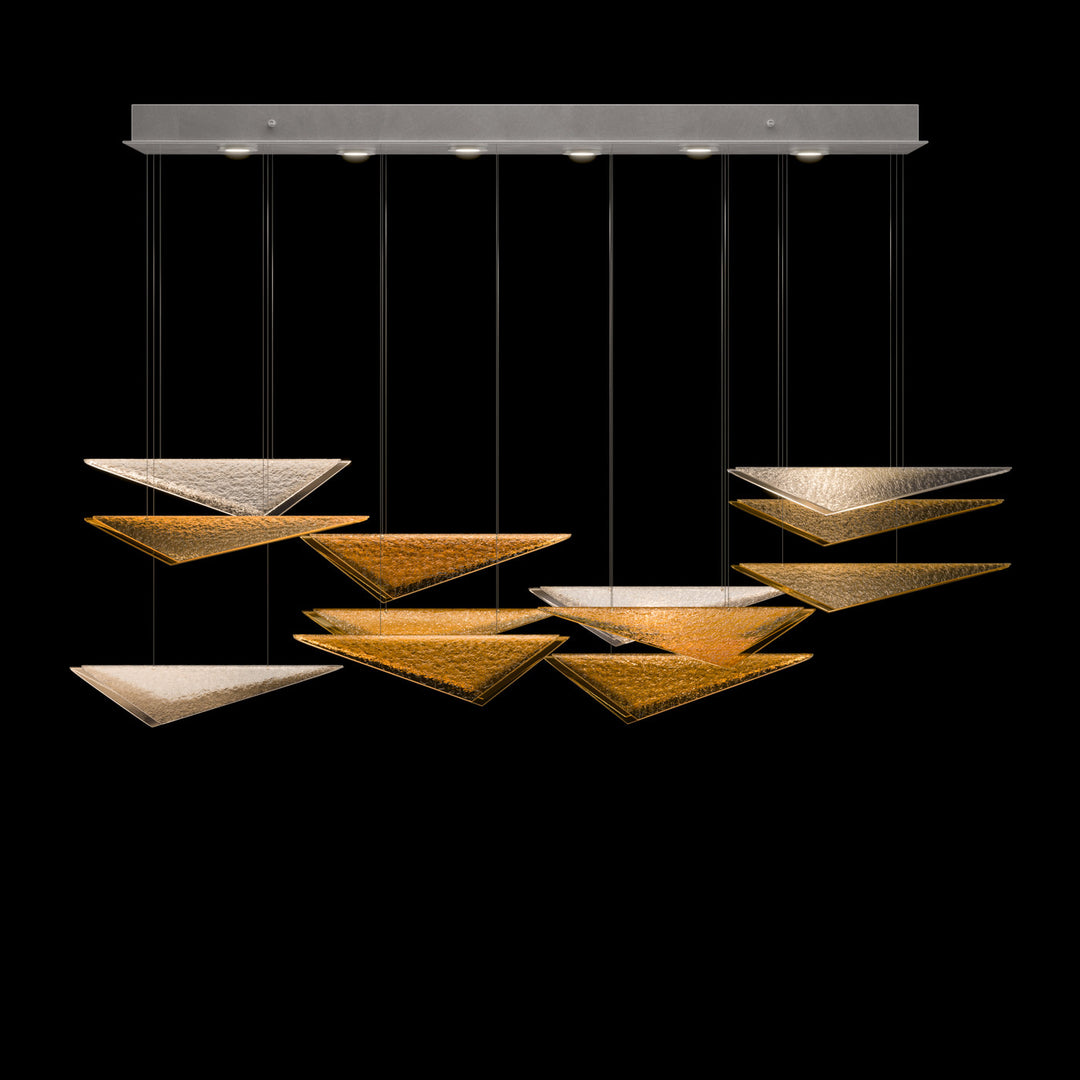 Fine Art Handcrafted Lighting Volo 58"W Rectangular Pendant 100118 in Standard Silver Leaf, Amber Hammered (100118-46)