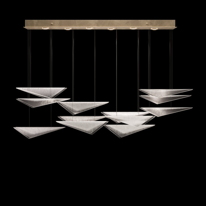 Fine Art Handcrafted Lighting Volo 58"W Rectangular Pendant 100118 in Standard Soft Gold Leaf, Clear Linear (100118-51)