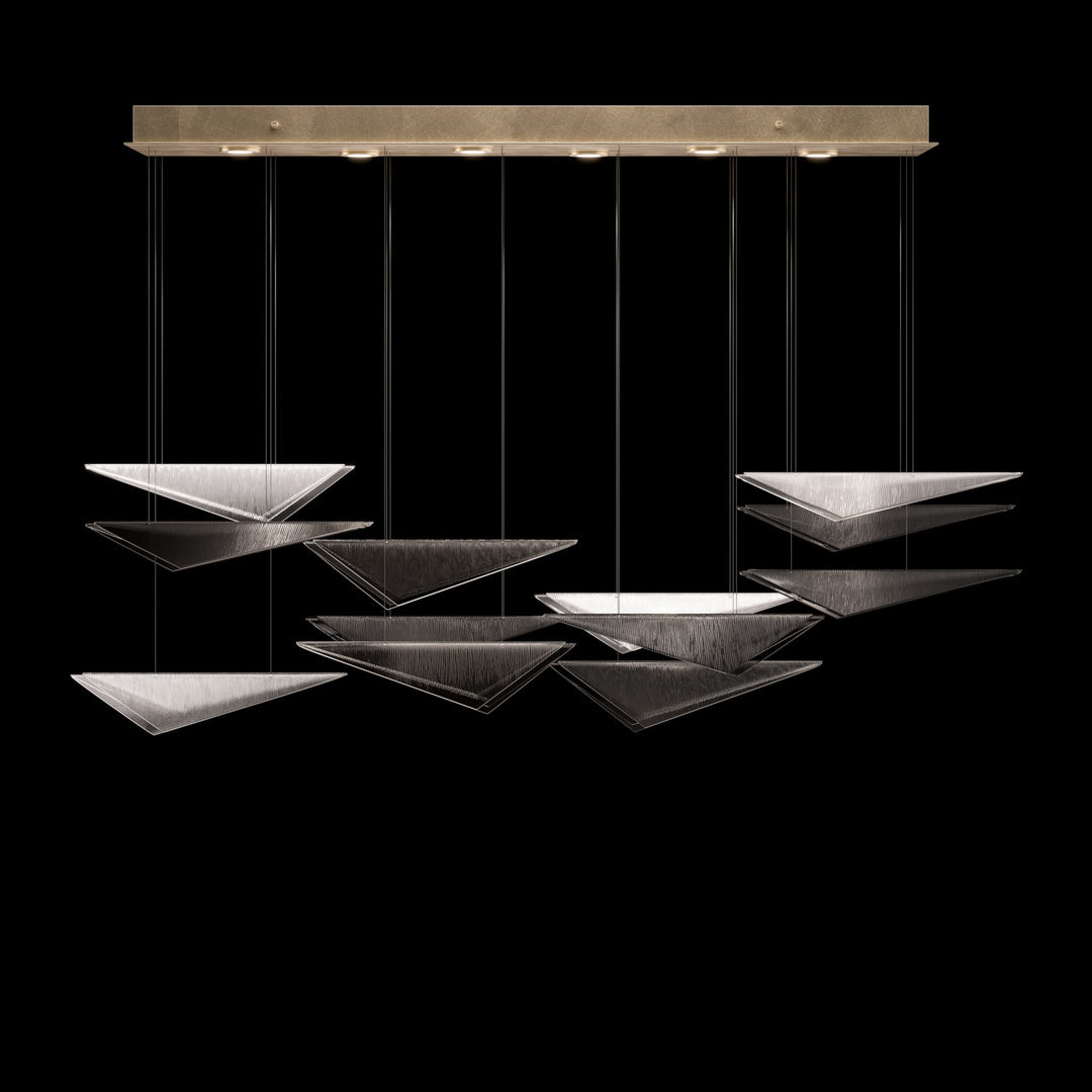Fine Art Handcrafted Lighting Volo 58"W Rectangular Pendant 100118 in Standard Soft Gold Leaf, Smoke Linear (100118-52)