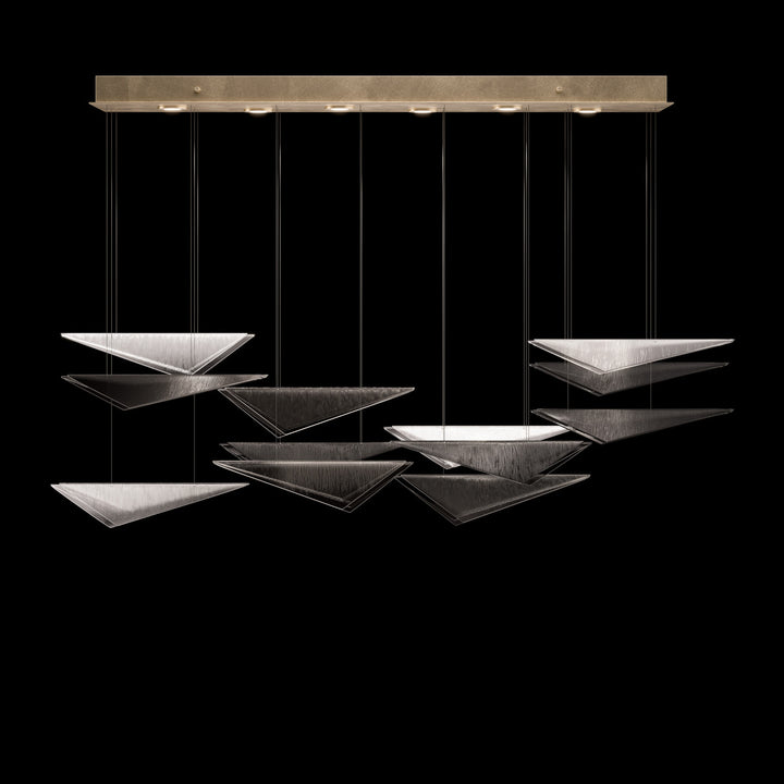 Fine Art Handcrafted Lighting Volo 58"W Rectangular Pendant 100118 in Standard Soft Gold Leaf, Smoke Linear (100118-52)