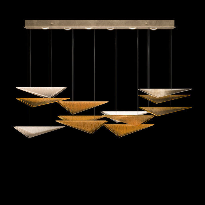 Fine Art Handcrafted Lighting Volo 58"W Rectangular Pendant 100118 in Standard Soft Gold Leaf, Amber Linear (100118-53)