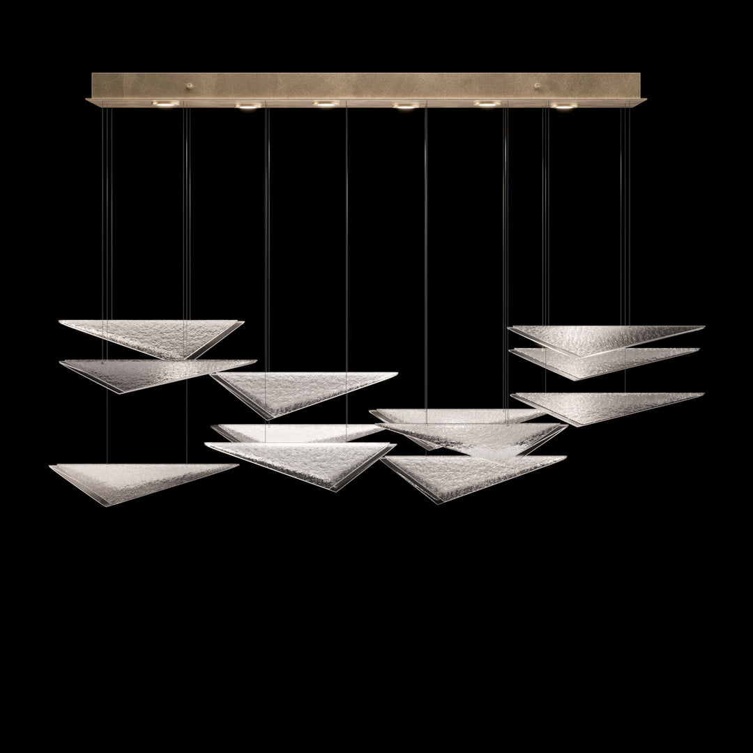 Fine Art Handcrafted Lighting Volo 58"W Rectangular Pendant 100118 in Standard Soft Gold Leaf, Clear Hammered (100118-54)
