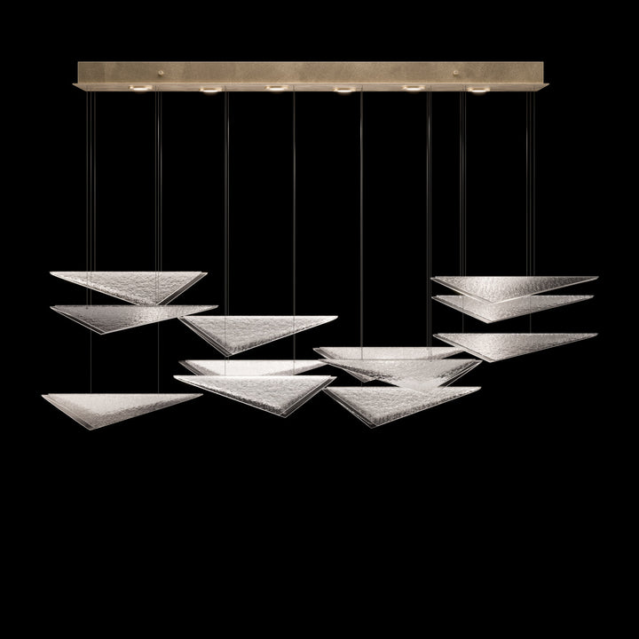 Fine Art Handcrafted Lighting Volo 58"W Rectangular Pendant 100118 in Standard Soft Gold Leaf, Clear Hammered (100118-54)