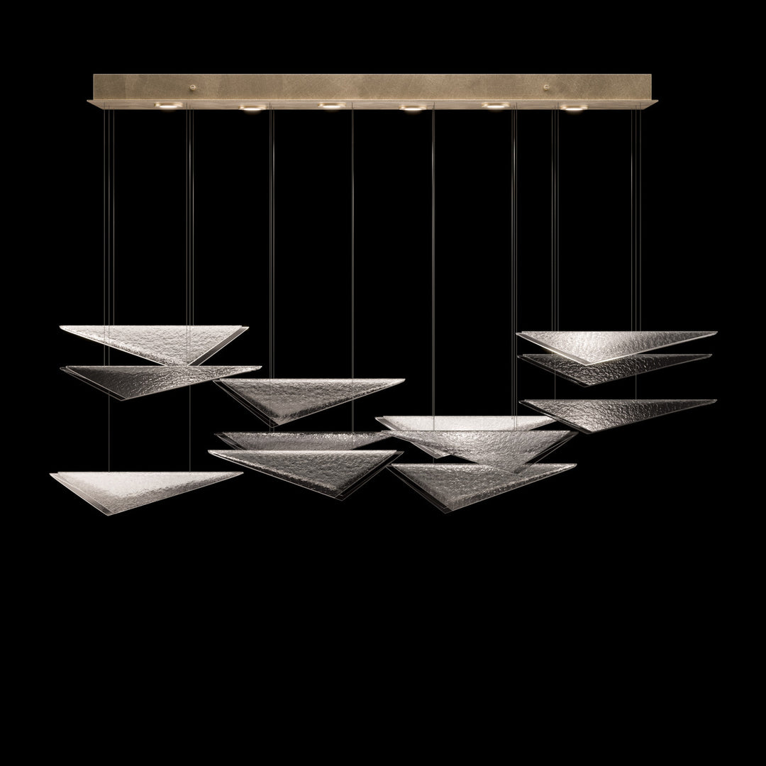 Fine Art Handcrafted Lighting Volo 58"W Rectangular Pendant 100118 in Standard Soft Gold Leaf, Smoke Hammered (100118-55)