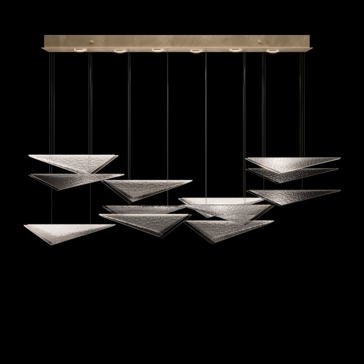 Fine Art Handcrafted Lighting Volo 58"W Rectangular Pendant 100118 in Standard Soft Gold Leaf, Smoke Hammered (100118-55)
