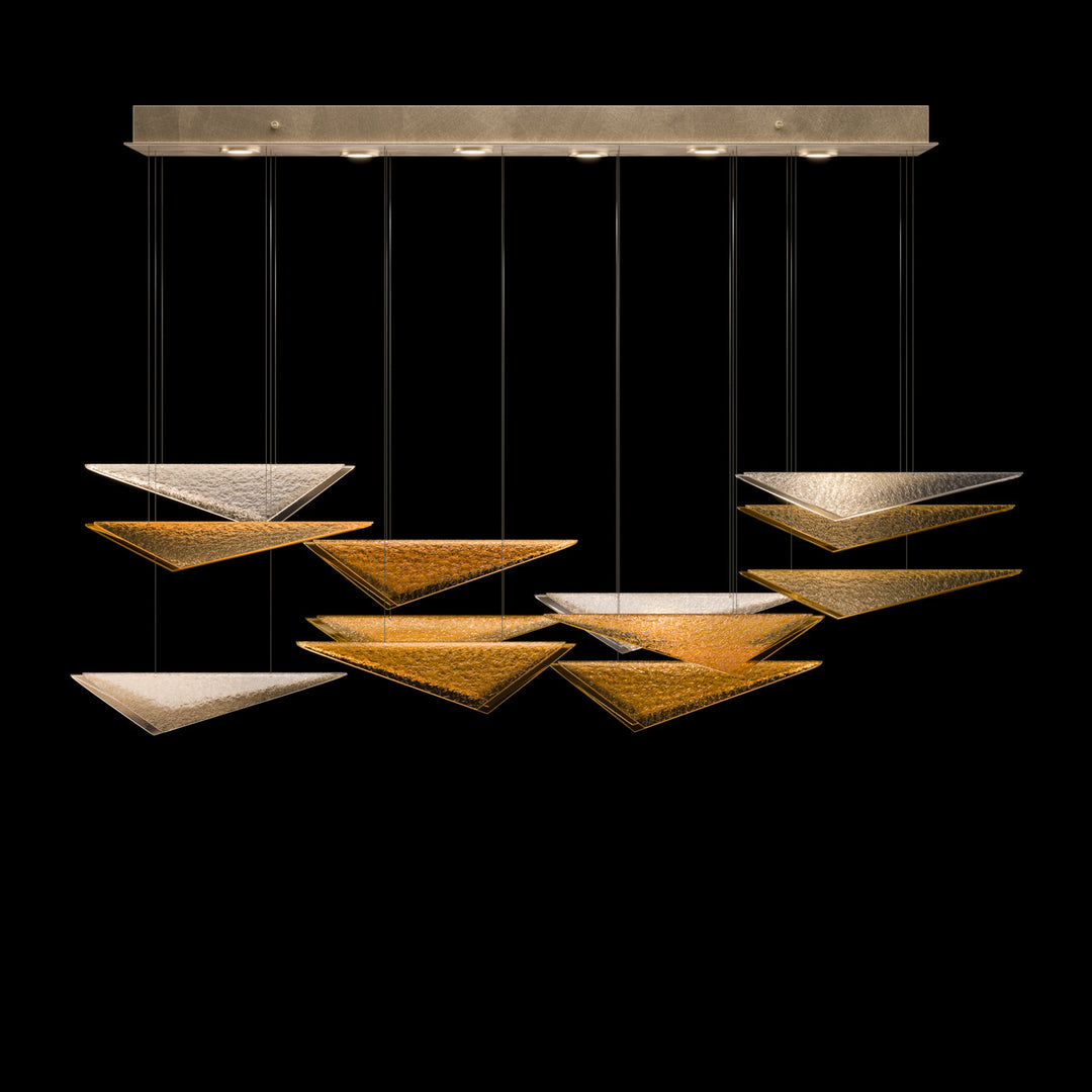 Fine Art Handcrafted Lighting Volo 58"W Rectangular Pendant 100118 in Standard Soft Gold Leaf, Amber Hammered (100118-56)