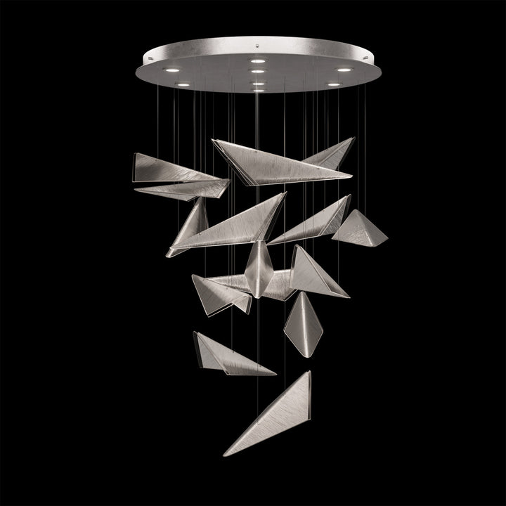 Fine Art Handcrafted Lighting Volo 36"W Round Pendant 100120 in Standard Silver Leaf, Clear Linear (100120-41)