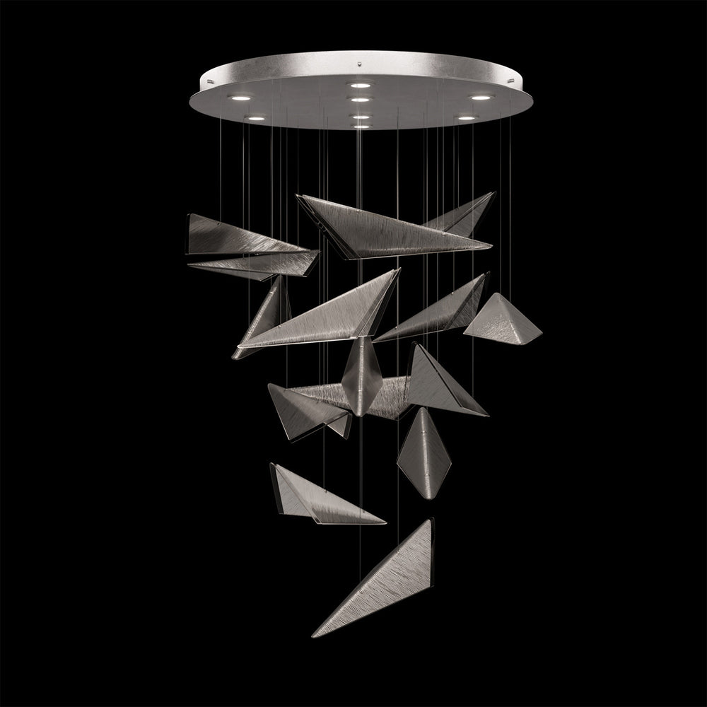 Fine Art Handcrafted Lighting Volo 36"W Round Pendant 100120 in Standard Silver Leaf, Smoke Linear (100120-42)