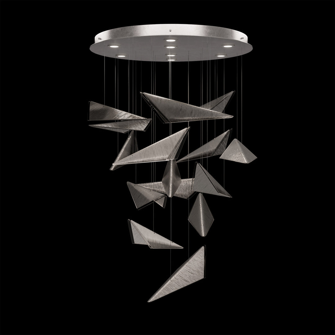 Fine Art Handcrafted Lighting Volo 36"W Round Pendant 100120 in Standard Silver Leaf, Smoke Linear (100120-42)