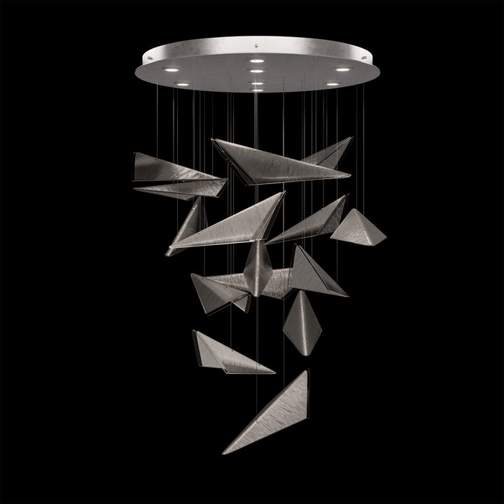 Fine Art Handcrafted Lighting Volo 36"W Round Pendant 100120 in Standard Silver Leaf, Smoke Linear (100120-42)