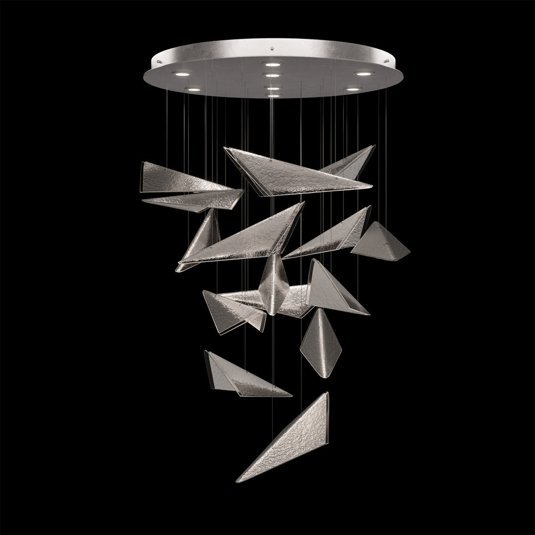 Fine Art Handcrafted Lighting Volo 36"W Round Pendant 100120 in Standard Silver Leaf, Clear Hammered (100120-44)