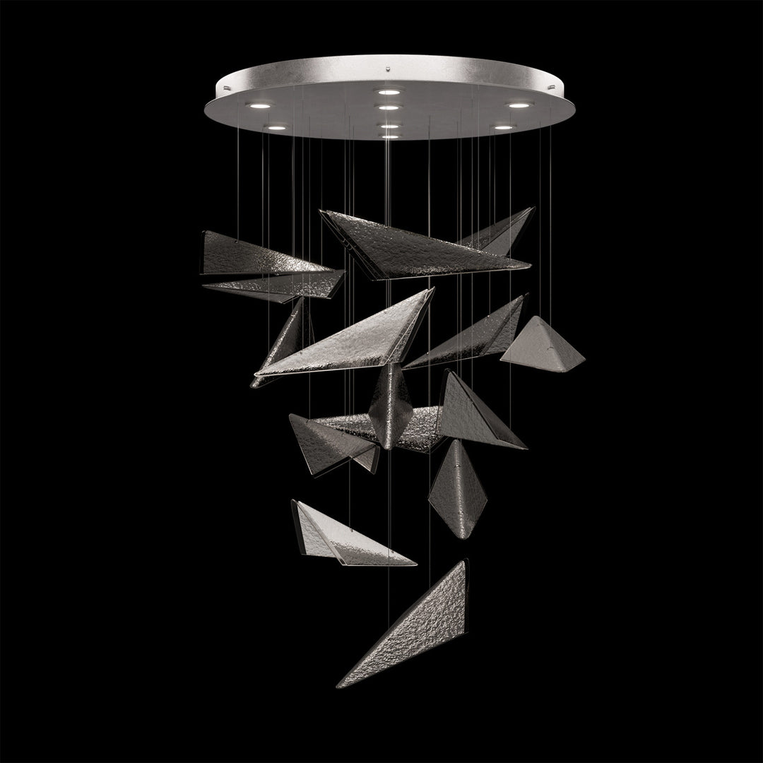 Fine Art Handcrafted Lighting Volo 36"W Round Pendant 100120 in Standard Silver Leaf, Smoke Hammered (100120-45)