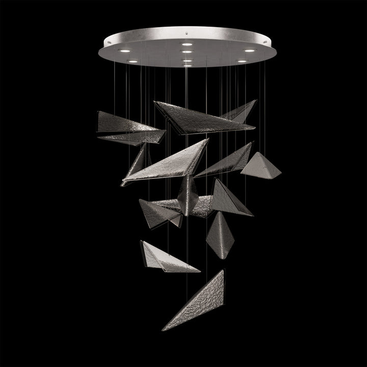 Fine Art Handcrafted Lighting Volo 36"W Round Pendant 100120 in Standard Silver Leaf, Smoke Hammered (100120-45)
