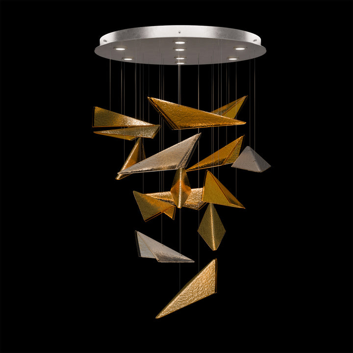 Fine Art Handcrafted Lighting Volo 36"W Round Pendant 100120 in Standard Silver Leaf, Amber Hammered (100120-46)