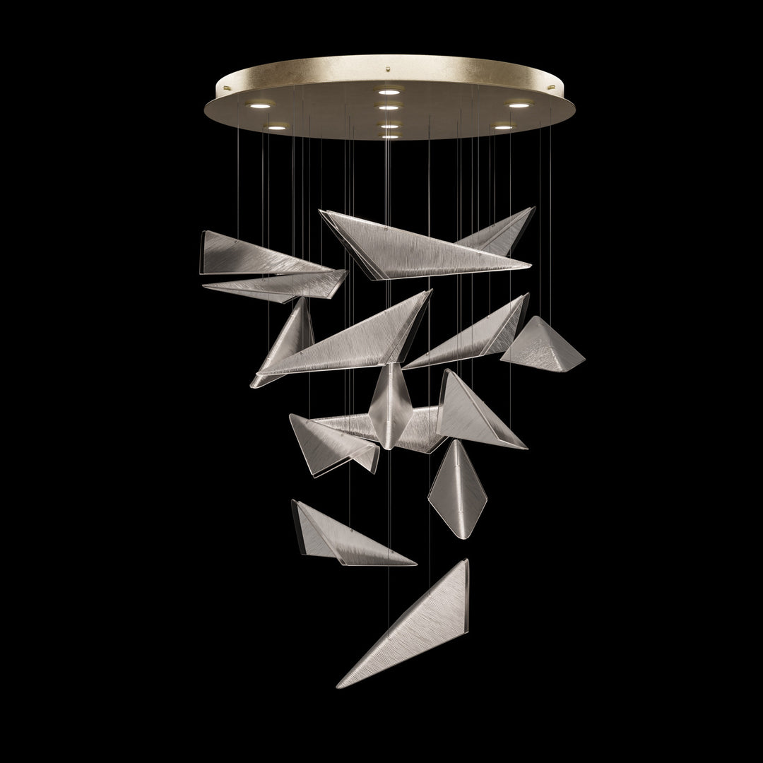 Fine Art Handcrafted Lighting Volo 36"W Round Pendant 100120 in Standard Soft Gold Leaf, Clear Linear (100120-51)