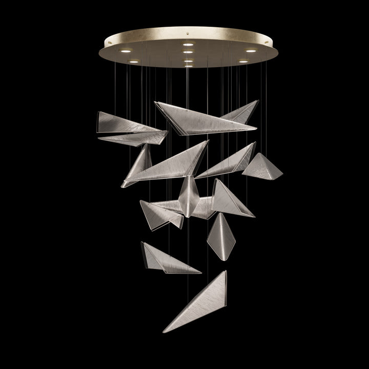 Fine Art Handcrafted Lighting Volo 36"W Round Pendant 100120 in Standard Soft Gold Leaf, Clear Linear (100120-51)