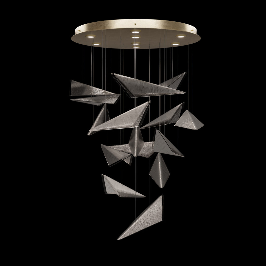 Fine Art Handcrafted Lighting Volo 36"W Round Pendant 100120 in Standard Soft Gold Leaf, Smoke Linear (100120-52)