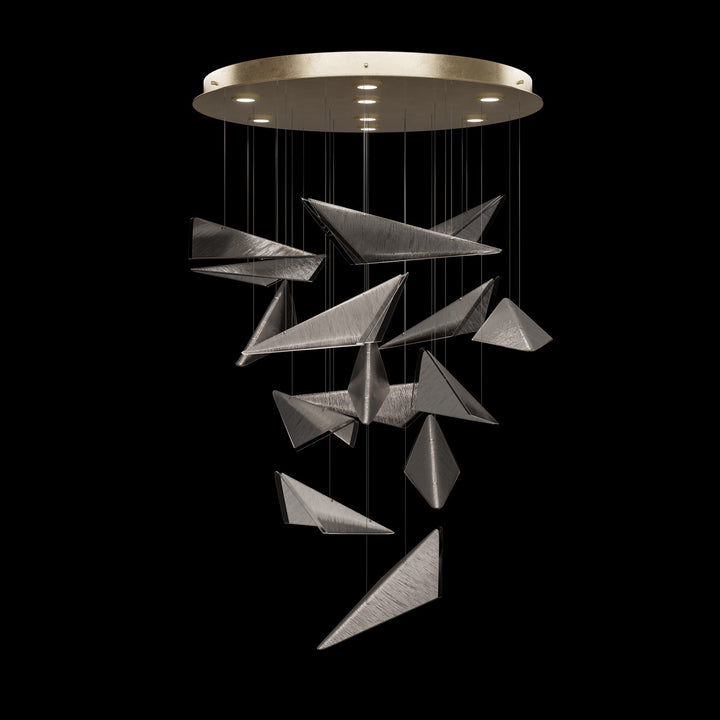 Fine Art Handcrafted Lighting Volo 36"W Round Pendant 100120 in Standard Soft Gold Leaf, Smoke Linear (100120-52)