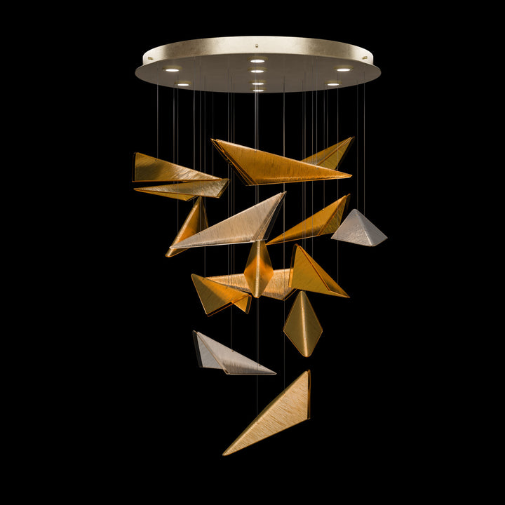 Fine Art Handcrafted Lighting Volo 36"W Round Pendant 100120 in Standard Soft Gold Leaf, Amber Linear (100120-53)