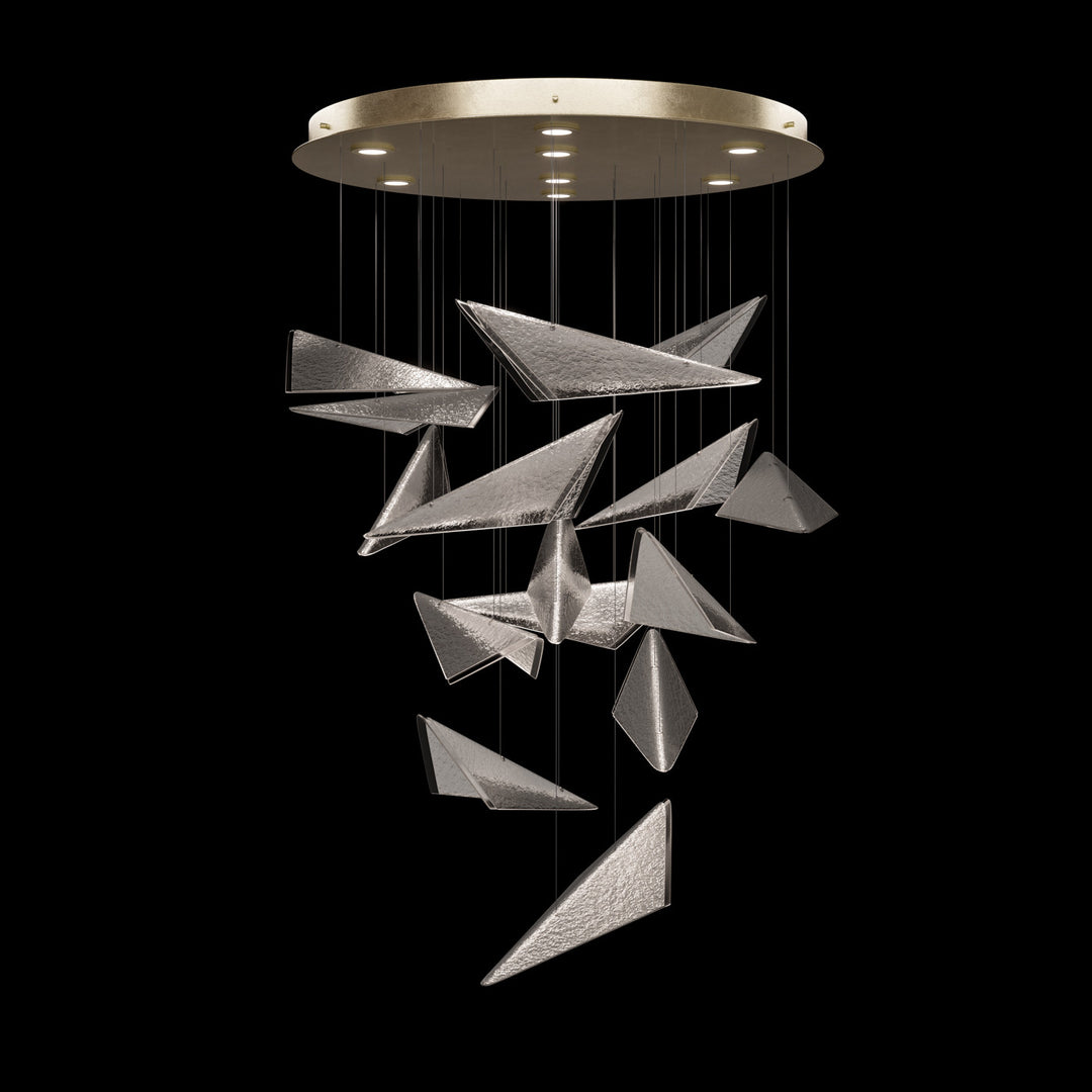 Fine Art Handcrafted Lighting Volo 36"W Round Pendant 100120 in Standard Soft Gold Leaf, Clear Hammered (100120-54)