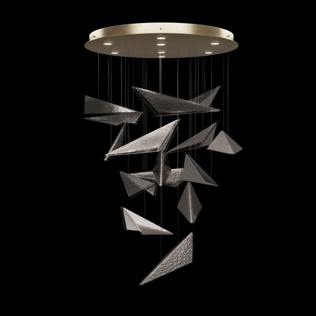 Fine Art Handcrafted Lighting Volo 36"W Round Pendant 100120 in Standard Soft Gold Leaf, Smoke Hammered (100120-55)