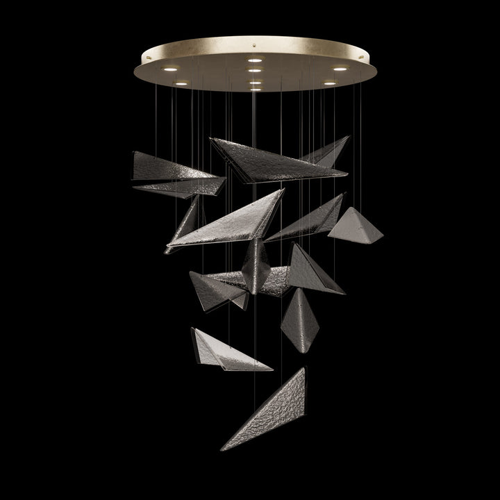 Fine Art Handcrafted Lighting Volo 36"W Round Pendant 100120 in Standard Soft Gold Leaf, Smoke Hammered (100120-55)