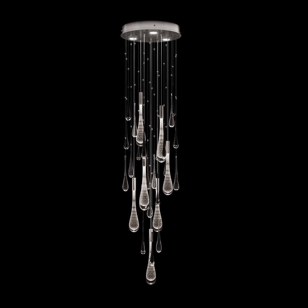 Fine Art Handcrafted Lighting Rain 18"W Round Pendant in Ombre Silver/Silver Glass (100136-7)