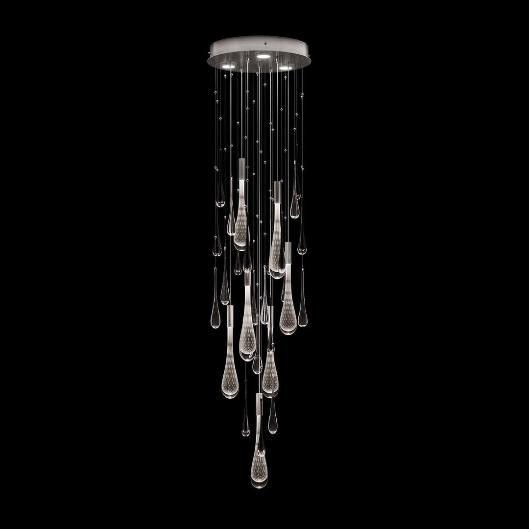 Fine Art Handcrafted Lighting Rain 18"W Round Pendant in Ombre Silver/Silver Glass (100136-7)