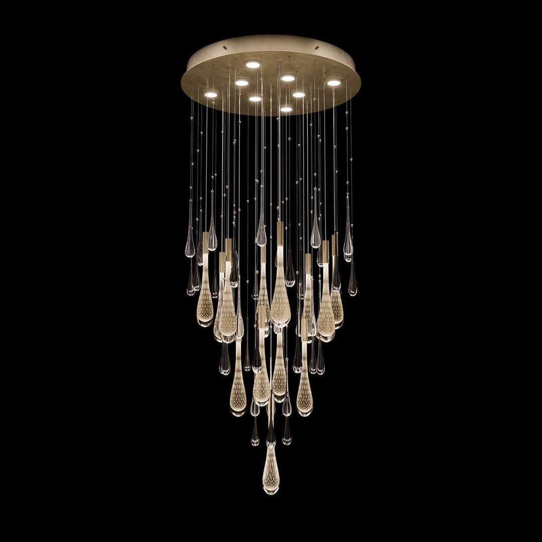 Fine Art Handcrafted Lighting Rain 32"W Round Pendant in Ombre Bronze/Gold Glass (100137-6)