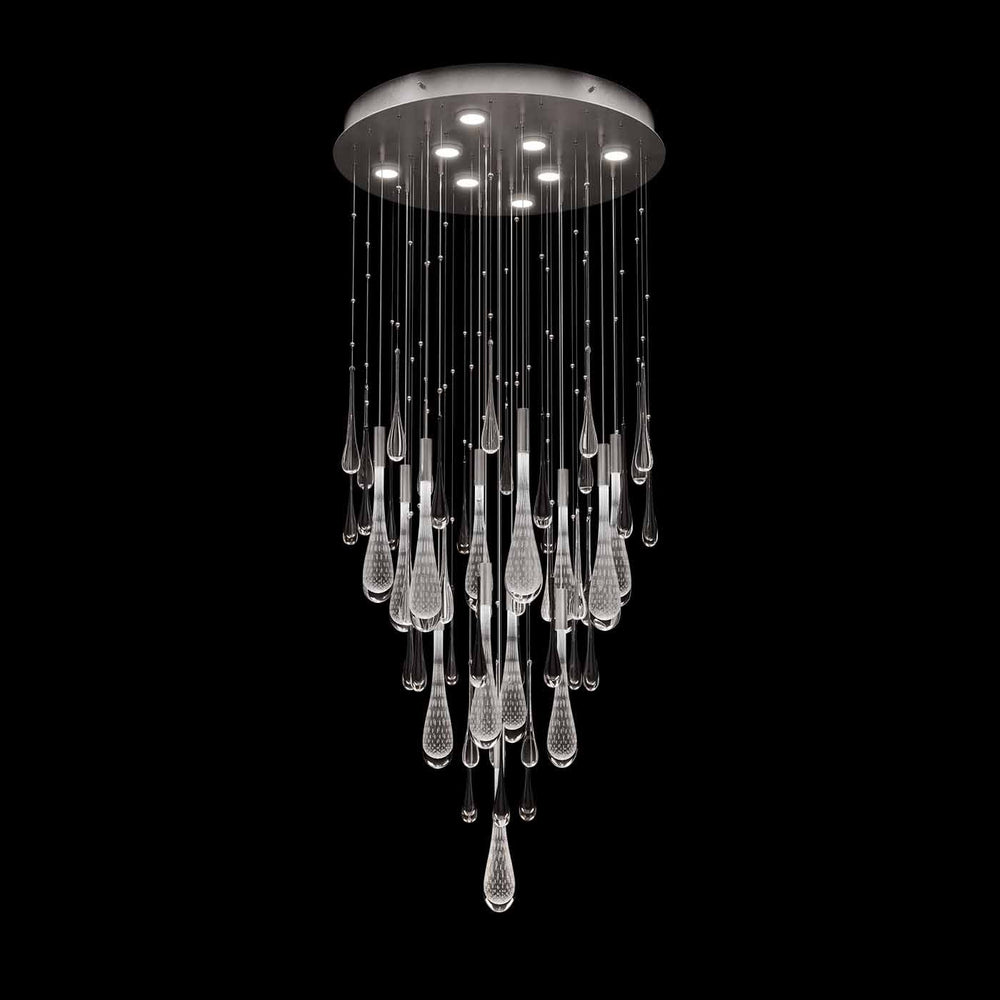 Fine Art Handcrafted Lighting Rain 32"W Round Pendant in Ombre Silver/Silver Glass (100137-7)