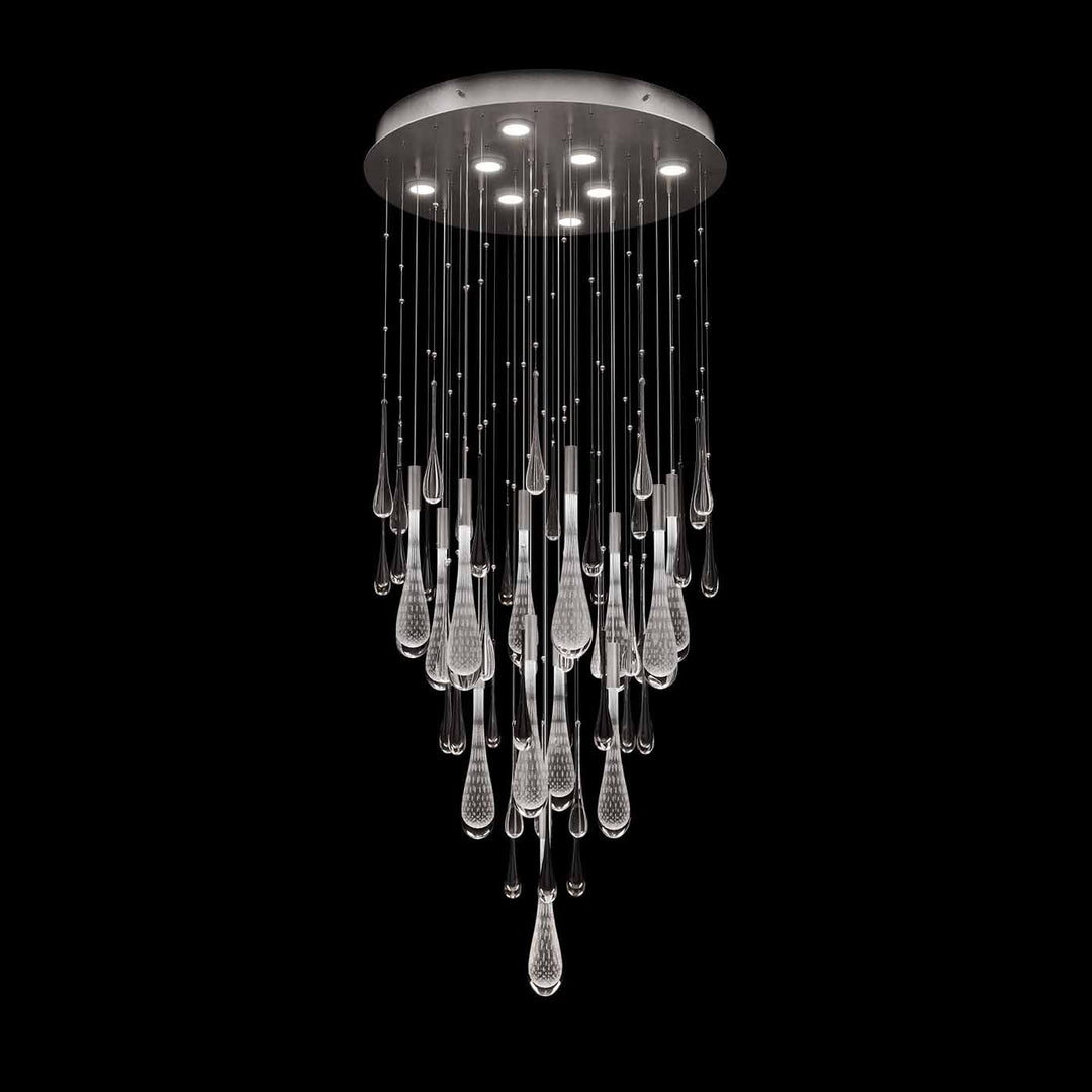 Fine Art Handcrafted Lighting Rain 32"W Round Pendant in Ombre Silver/Silver Glass (100137-7)