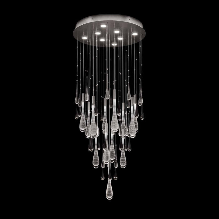 Fine Art Handcrafted Lighting Rain 32"W Round Pendant in Ombre Silver/Silver Glass (100137-7)