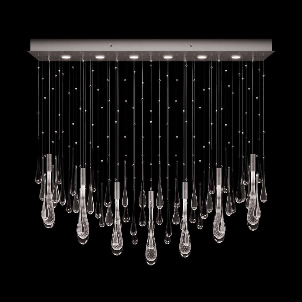 Fine Art Handcrafted Lighting Rain 51"W Rectangular Pendant in Ombre Silver/Silver Glass (100138-7)