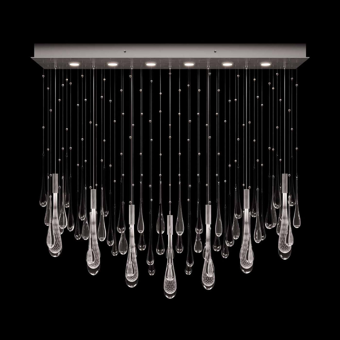 Fine Art Handcrafted Lighting Rain 51"W Rectangular Pendant in Ombre Silver/Silver Glass (100138-7)